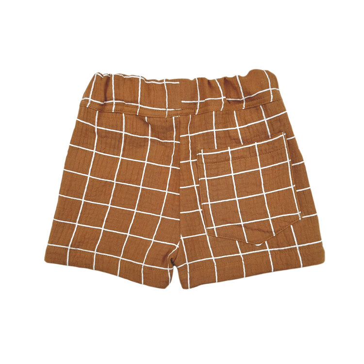 Lucky Wang White Grid Ochre Gauze Infant Shorts