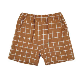 Lucky Wang White Grid Ochre Gauze Shorts