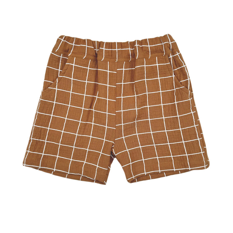 Lucky Wang White Grid Ochre Gauze Shorts