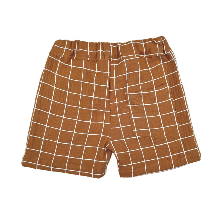 Lucky Wang White Grid Ochre Gauze Shorts