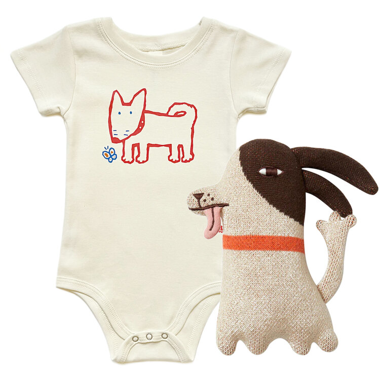 Baby Gift Set: Dog Organic Onesie 6m, Stanley Dog Cotton Creature Wee Ones