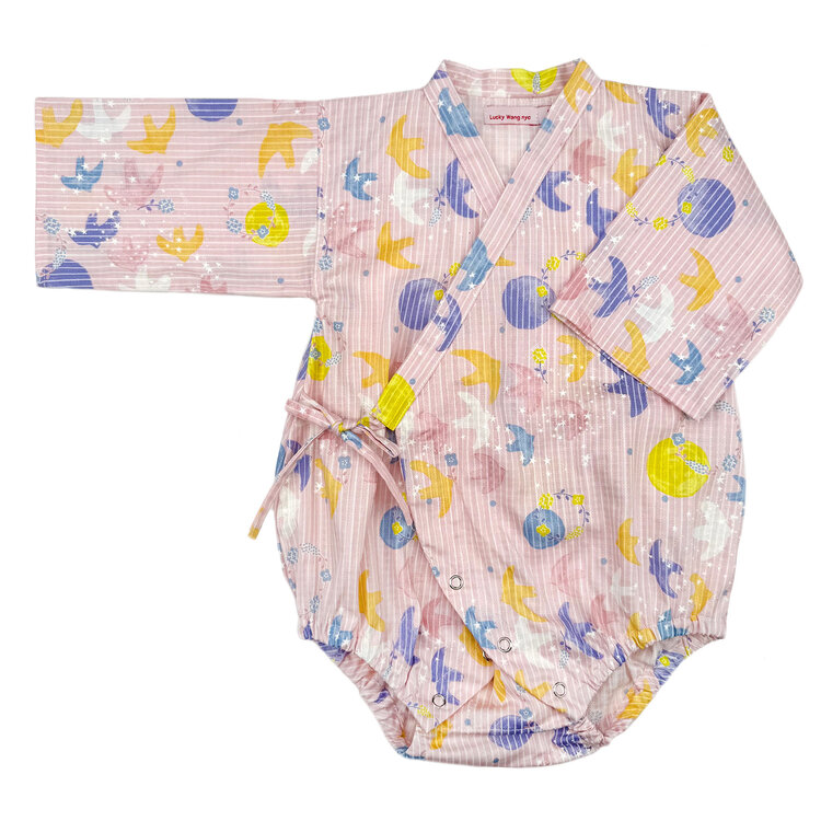 Lucky Wang Kimono One Piece Peace Doves Pink