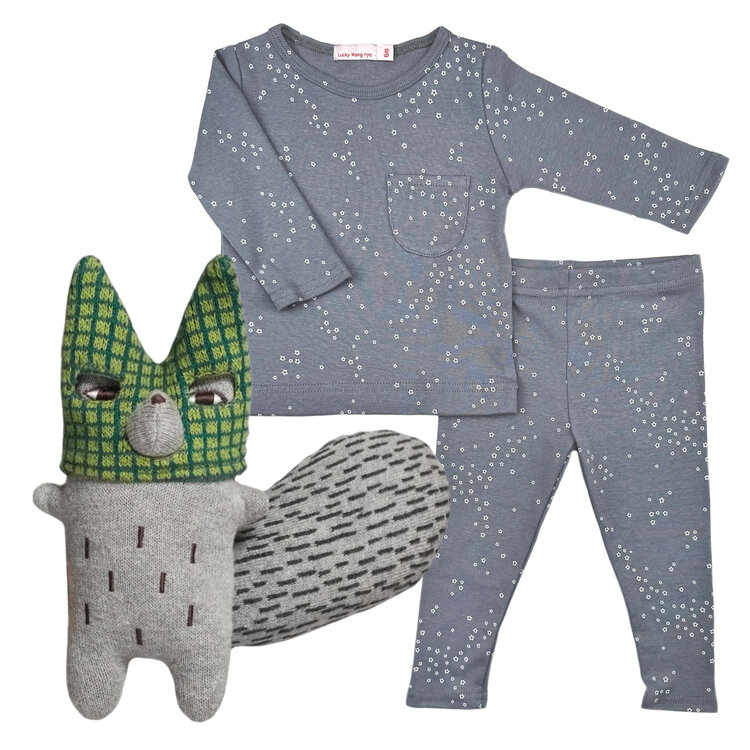 Baby Gift Set: Mini Stars Grey Playset 6m,  Wilfred Wolf Cotton Creature Wee Ones