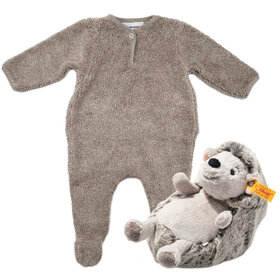 Baby Gift Set: Teddy Romper 3m, Hedgy Hedgehog 6"
