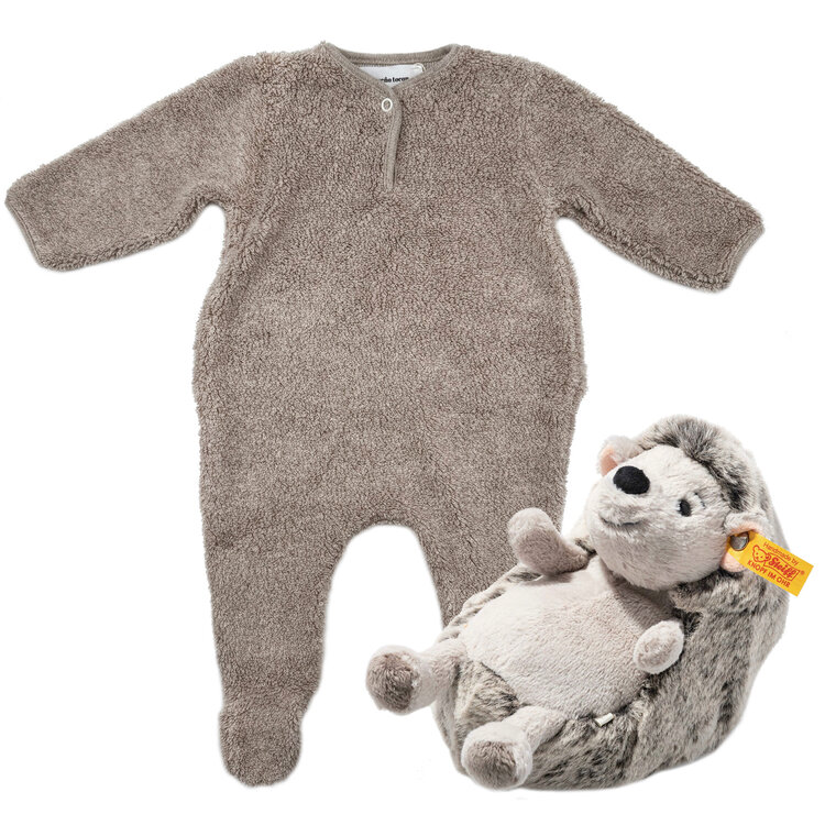 Baby Gift Set: Teddy Romper 3m, Hedgy Hedgehog 6"