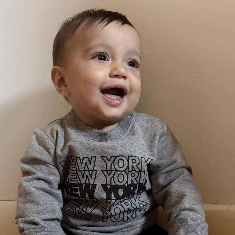 Lucky Wang Baby Gift Set: NEW YORK Tile Sweatshirt Sidewalk Grey 6-12m,  Big Apple Rattle, Taxi Rattle