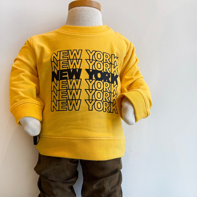 Lucky Wang Baby Gift Set: NEW YORK Tile Sweatshirt Taxi Yellow 6-12m,  Hotdog Rattle, Pretzel Rattle