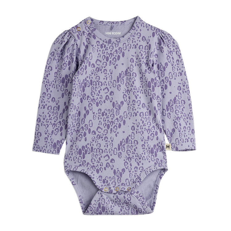Mini Rodini Mini Leopard Puff Sleeve Onesie Purple
