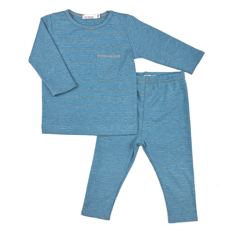 Baby Gift Set: Wings Blue Grey Stripes Playset 6m, Mini Pull-Back Jet Cherry, Eustache Bear with Baby