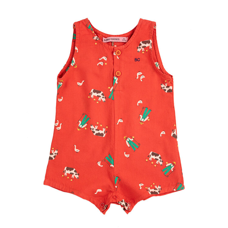 Bobo Choses Farm Adventure Baby Red Playsuit AOP