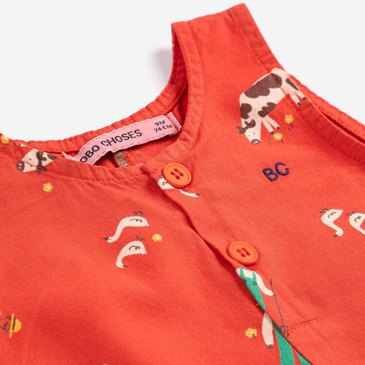 Bobo Choses Farm Adventure Baby Red Playsuit AOP
