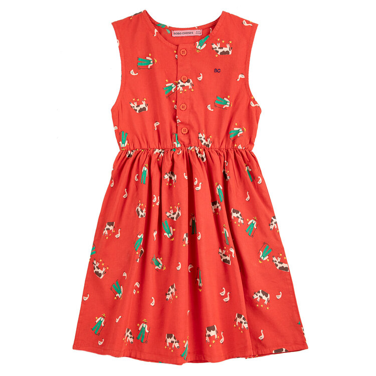 Bobo Choses Farm Adventure Red Woven Dress AOP