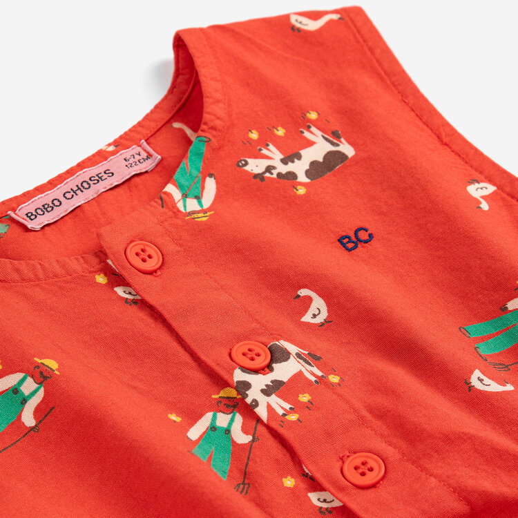 Bobo Choses Farm Adventure Red Woven Dress AOP