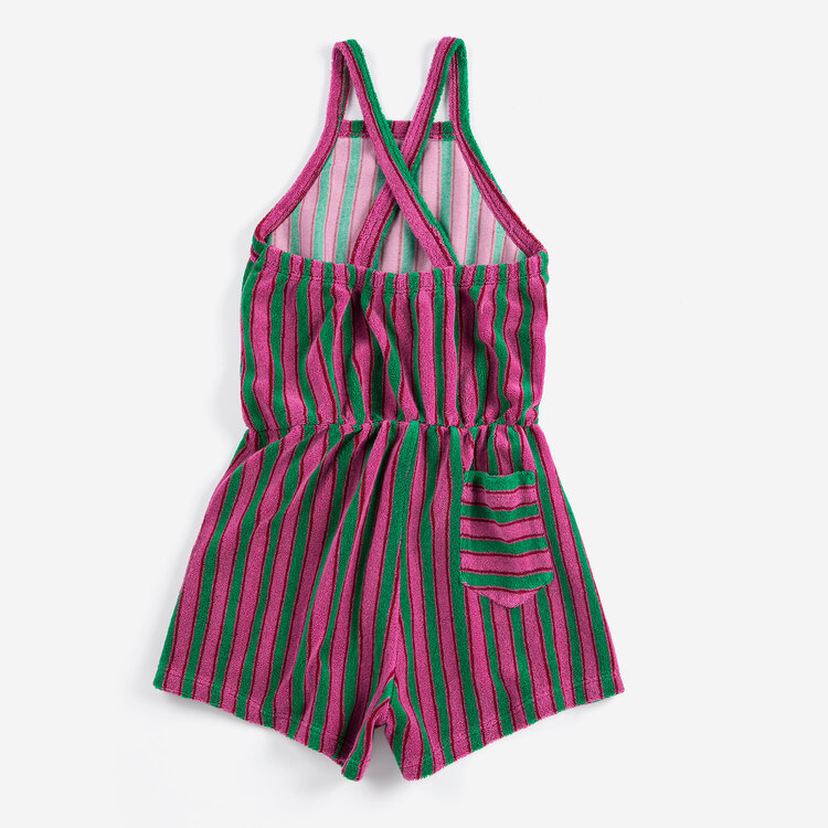 Bobo Choses Striped Terry Cloth Purple Playsuit