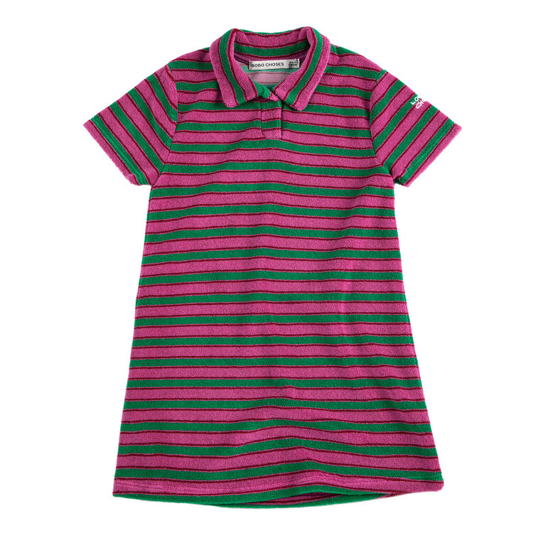 Bobo Choses Striped Terry Cloth Purple Polo Dress