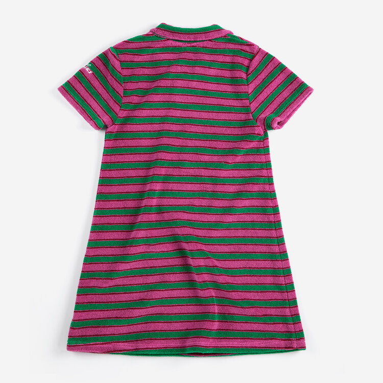 Bobo Choses Striped Terry Cloth Purple Polo Dress