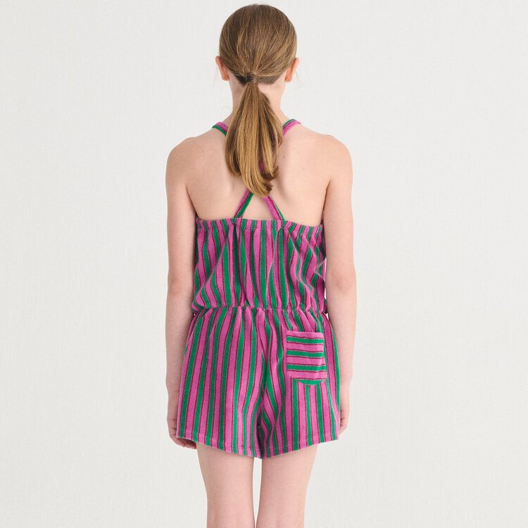 Bobo Choses Striped Terry Cloth Purple Playsuit