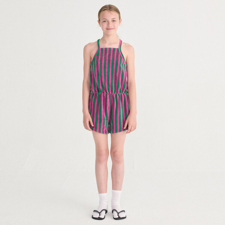 Bobo Choses Striped Terry Cloth Purple Playsuit