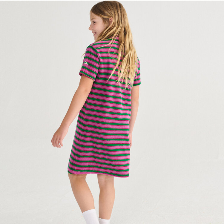 Bobo Choses Striped Terry Cloth Purple Polo Dress