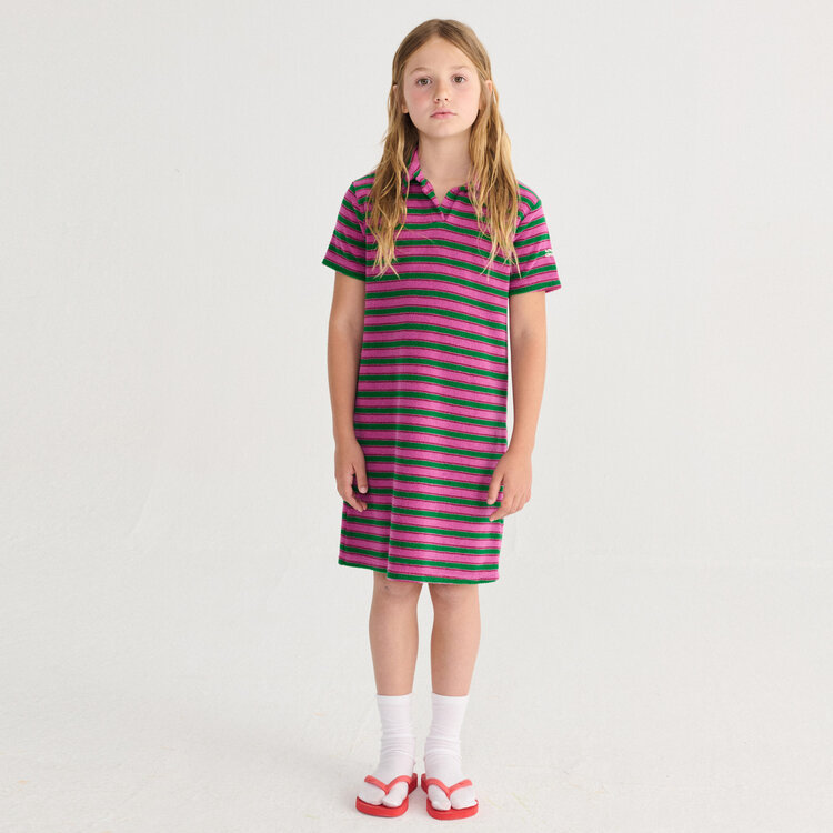 Bobo Choses Striped Terry Cloth Purple Polo Dress