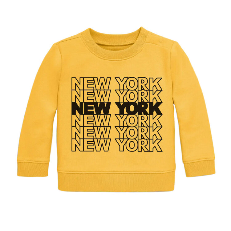 Baby Gift Set: NEW YORK Tile Sweatshirt Taxi Yellow 6-12m, Pretzel Rattle, New York Is...