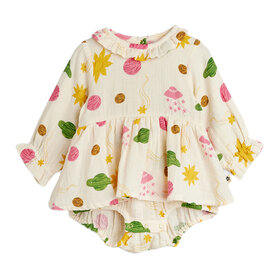 Mini Rodini Space Muslin Infant Dress Off-White