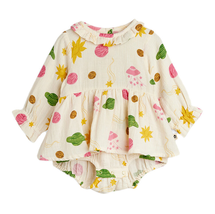 Mini Rodini Space Muslin Infant Dress Off-White