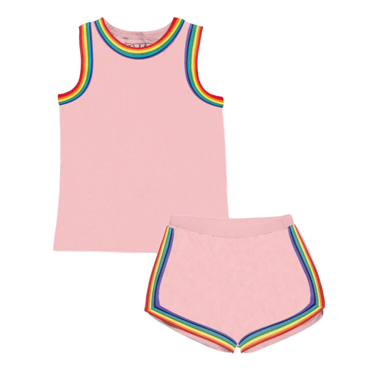 Rowdy Sprout Pink and Rainbow Short Set
