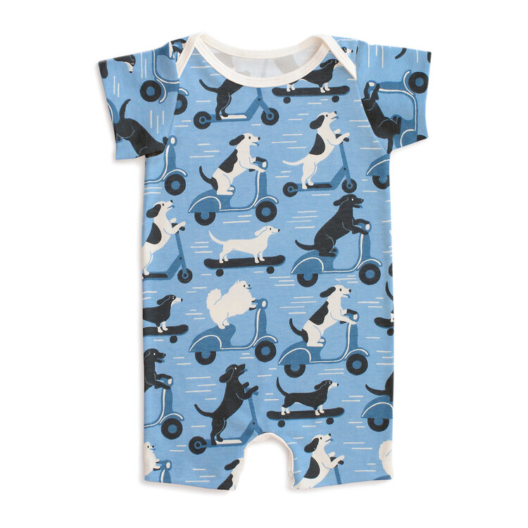 Winter Water Factory Dogs on Scooters Blue Romper