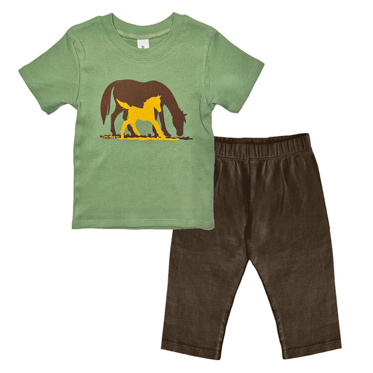 Lucky Wang Horses Infant Organic Tee & Pants Set