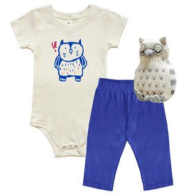 Baby Gift Set: Owl Organic Onesie 6m, Owl Organic Rattle