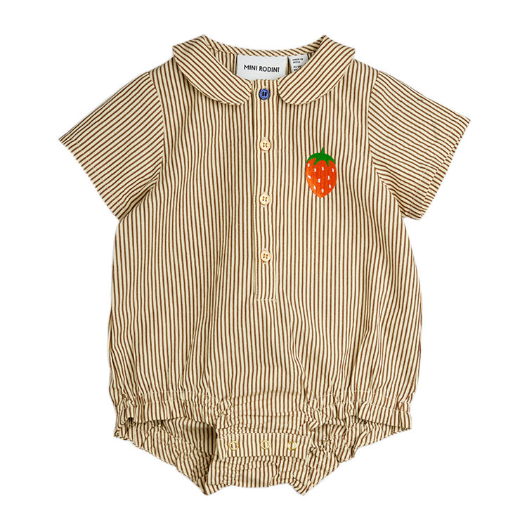Mini Rodini Poplin Woven Romper Strawberry