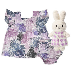 Baby Gift Set: Lavender Fantasy Floral Dress Set 6m, Miffy Lilac Pastel Gingham Dress With Bag