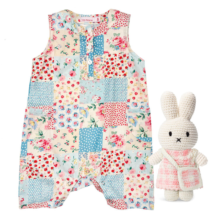 Baby Gift Set: Cottage Floral Chx Jumpsuit 6m, Miffy Pink Pastel Gingham Dress With Bag