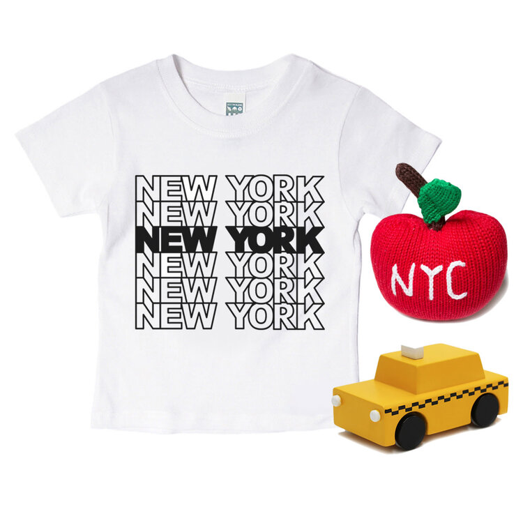 Baby Gift Set: NEW YORK Tile Tee 6m, NY Taxi Wind Up Car, Big Apple Rattle