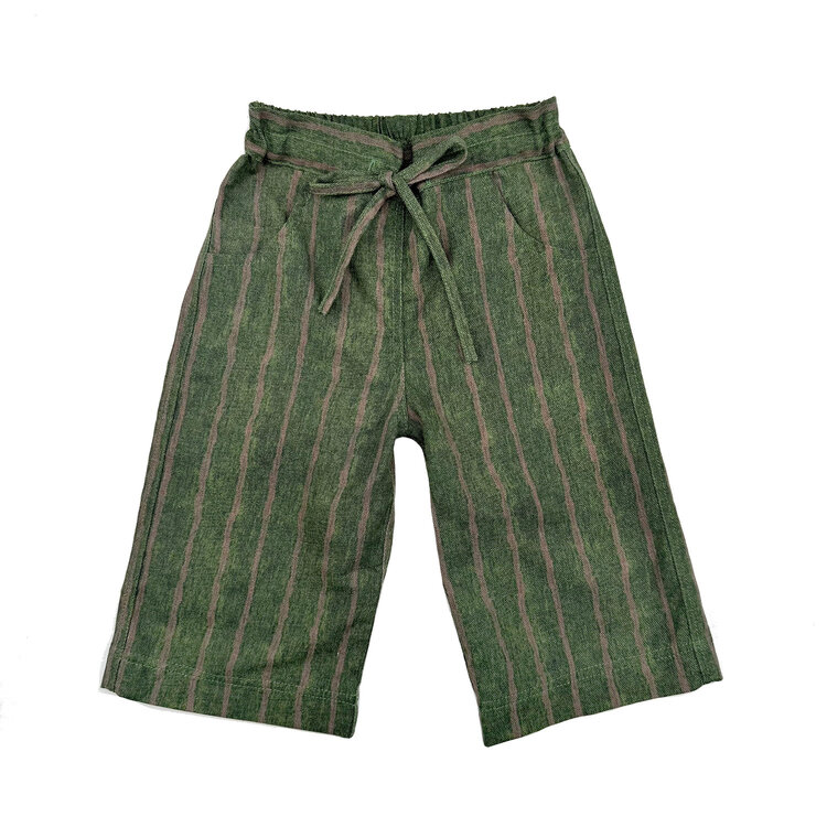 Lucky Wang Green Khaki Stripe Infant Drawstring Pants