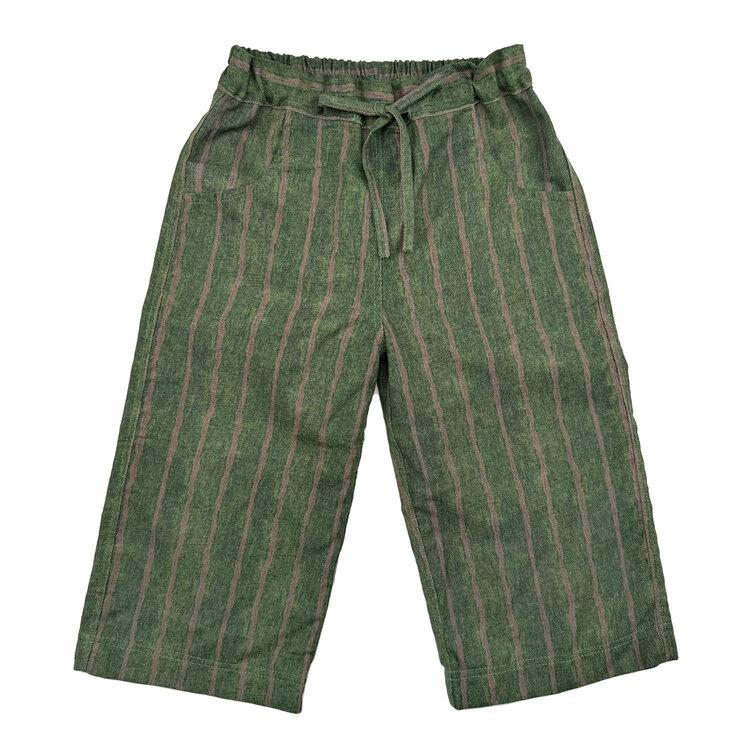Lucky Wang Green Khaki Stripe Drawstring Pants