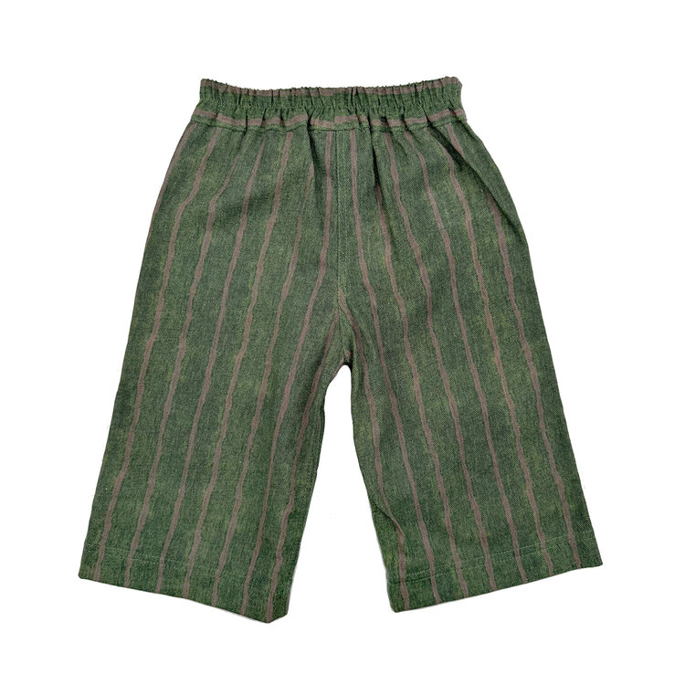 Lucky Wang Green Khaki Stripe Infant Drawstring Pants
