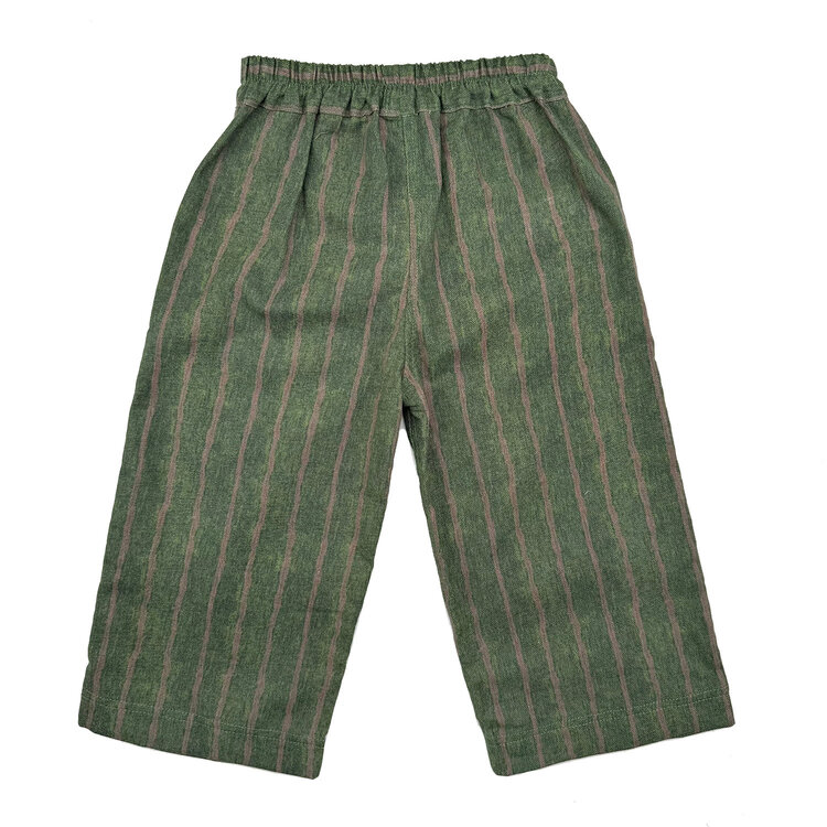 Lucky Wang Green Khaki Stripe Drawstring Pants