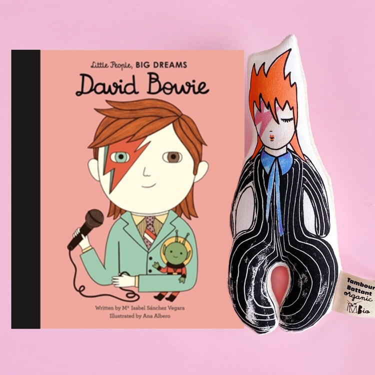 Baby Gift Set: Ziggy Organic Rattle, David Bowie Little People Big Dreams Book