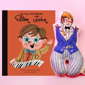 Baby Gift Set: Rocket Man Organic Rattle, Elton John Little People Big Dreams Book