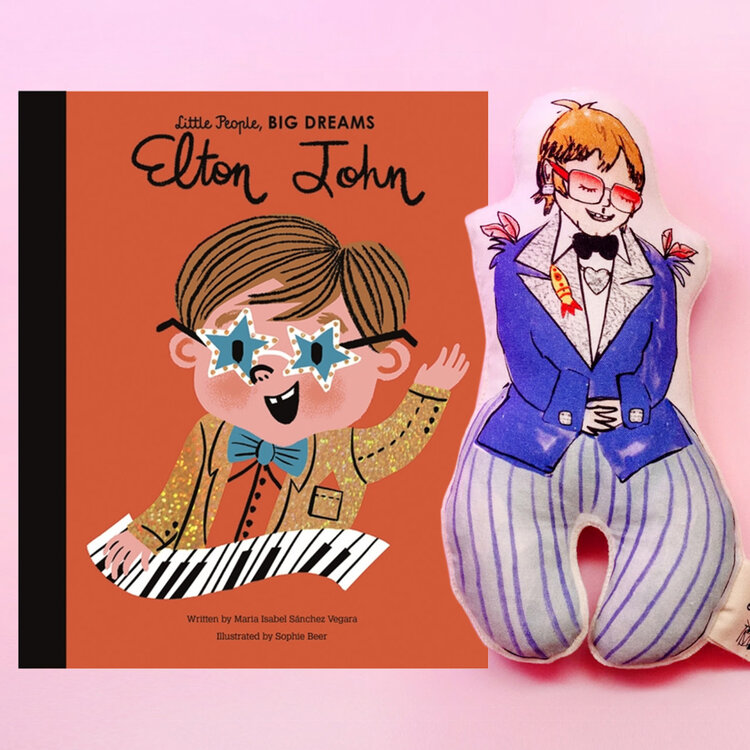 Baby Gift Set: Rocket Man Organic Rattle, Elton John Little People Big Dreams Book