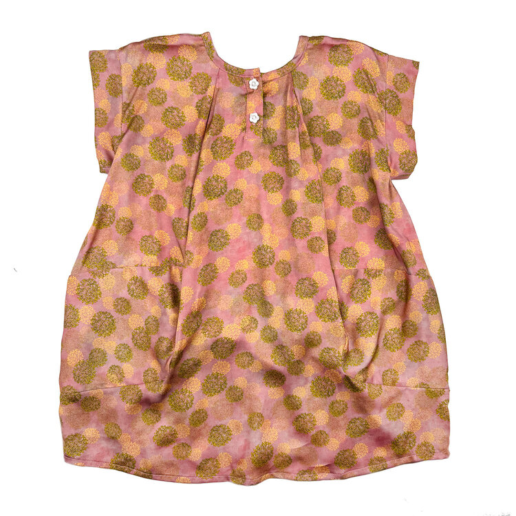 Lucky Wang Green Gold Floral Dots Sakku Dress