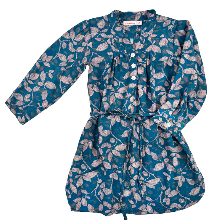 Lucky Wang Leafy Blue Patti Dress