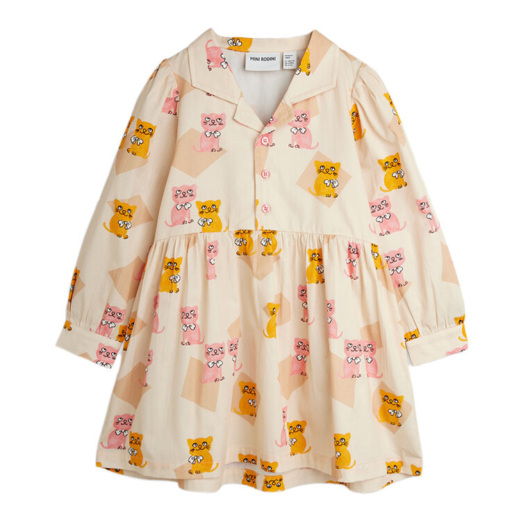 Mini Rodini Kittens Woven L/S  Dress  AOP