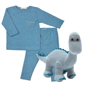 Baby Gift Set: Wings Blue Grey Stripe Playset 6m, Organic Cotton Dinosaur Blue Baby Rattle