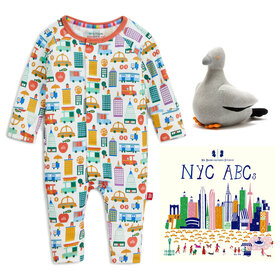 Baby Gift Set: Know your NYCs Romper 6m, Pigeon Rattle, Mr. Boddington's NYC ABCs