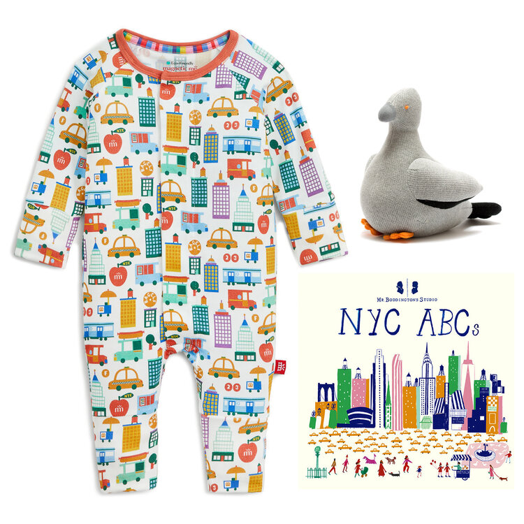 Baby Gift Set: Know your NYCs Romper 6m, Pigeon Rattle, Mr. Boddington's NYC ABCs
