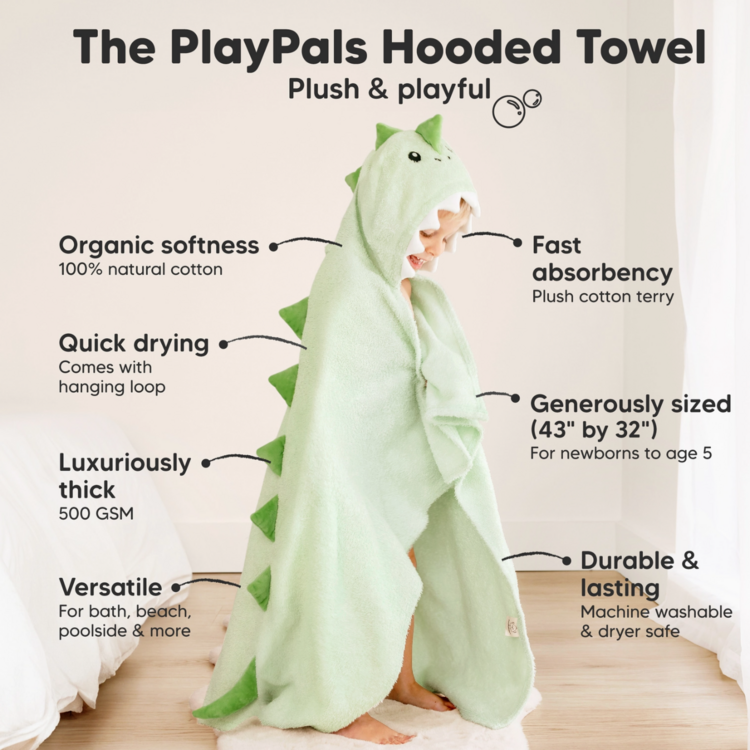 Dino Cuddle Baby Hooded Towel  32" x 42"