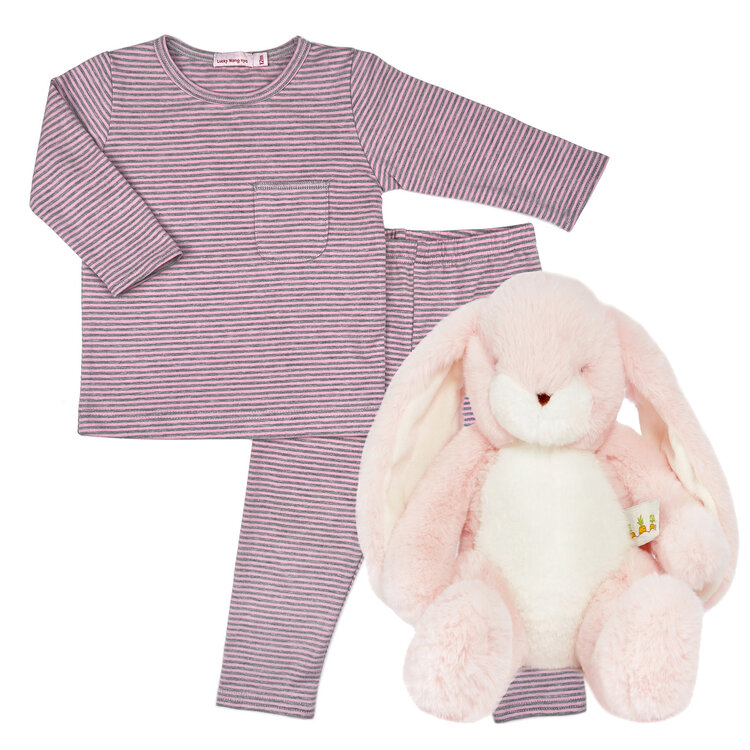 Baby Gift Set: Wings Pink Grey Stripes Playset 6m, Pink Bunny 12"